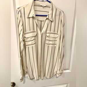 E&M Classic Button Up Long Sleeve Stripe Shirt